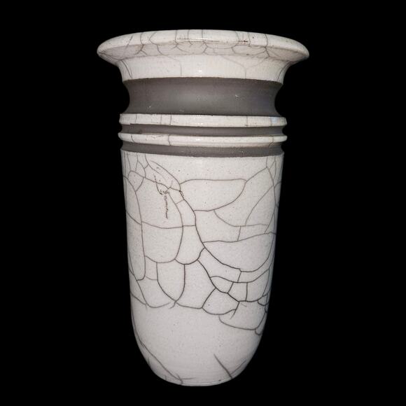 Vintage Studio Pottery Vase Signed Crackle Glaze 8.5" Tall Modernist White Gray - Picture 3 of 7